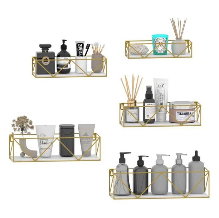 Set 5 rafturi metalice culoare aurie+polite albe,diferite dimensiuni