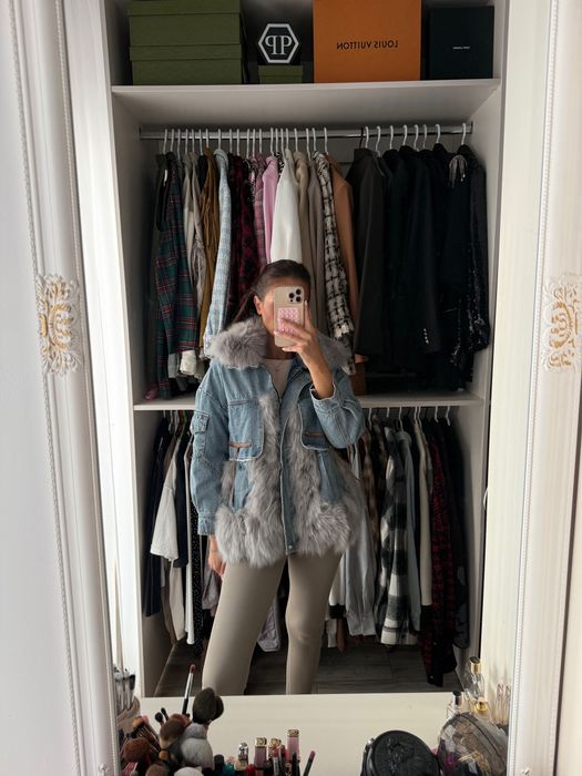 Geacă denim cu blană naturală
