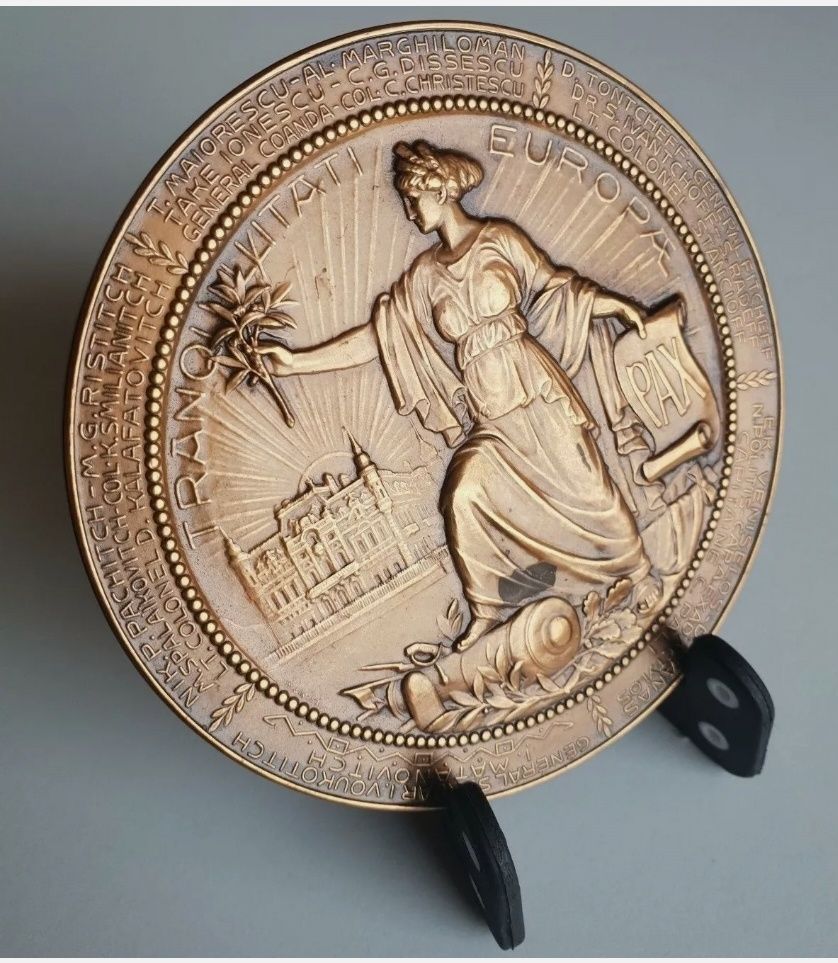 Placheta Medalie Tratatul de Pace de la Bucuresti Regele Carol I 1913