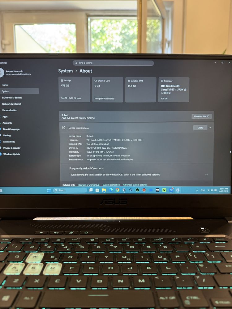 Asus TUF - i7 (11th Gen), RTX 3060 6GB, 16GB RAM, 512 SSD