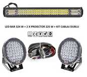 Mega BLACK Pack 774W, Led Bar 324W + 2 Proiectoare 225W +Cablaj dublu