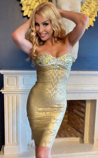 Къса златиста бандажна рокля