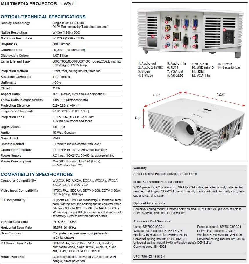 Videoproiector OPTOMA W351 FullHD 1080p