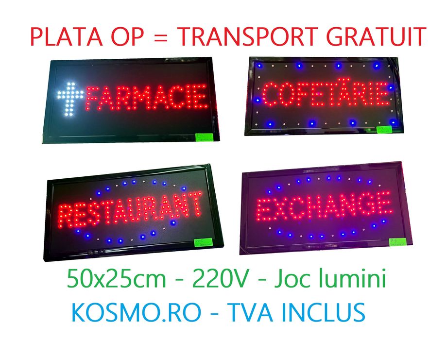 Firma luminoasa dinamica 50x25cm, Semn LED vitrina geam usa magazin