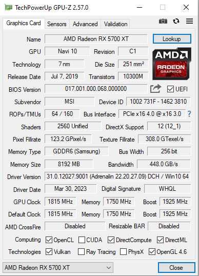 AMD RX 5700 XT MSI Mech 8GB