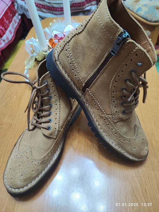 Ghete iarna piele Selected Homme marimea 40 Ghete brogue de piele nabu