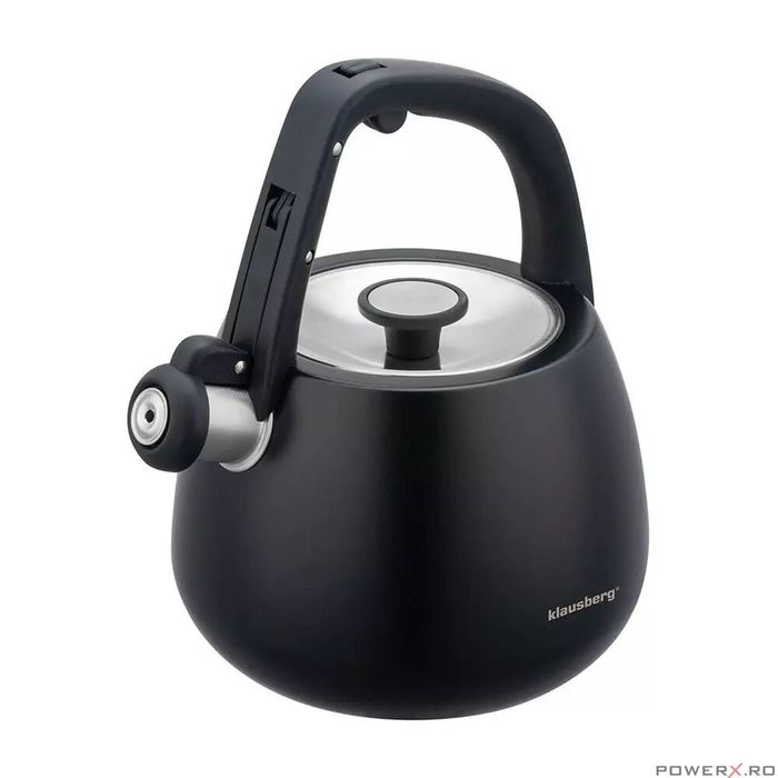 Ceainic, fierbator din otel inoxidabil cu fluier, negru, capacitate