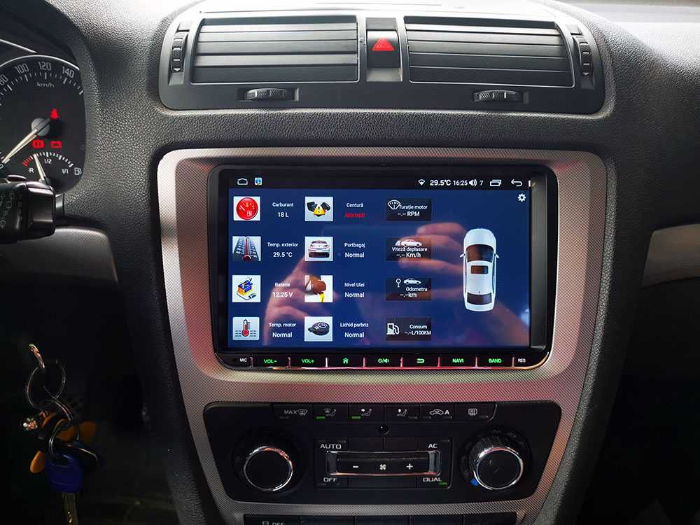 Navigatie Skoda Octavia2 Octacore 4+32GB DSP Carplay Android auto SIM
