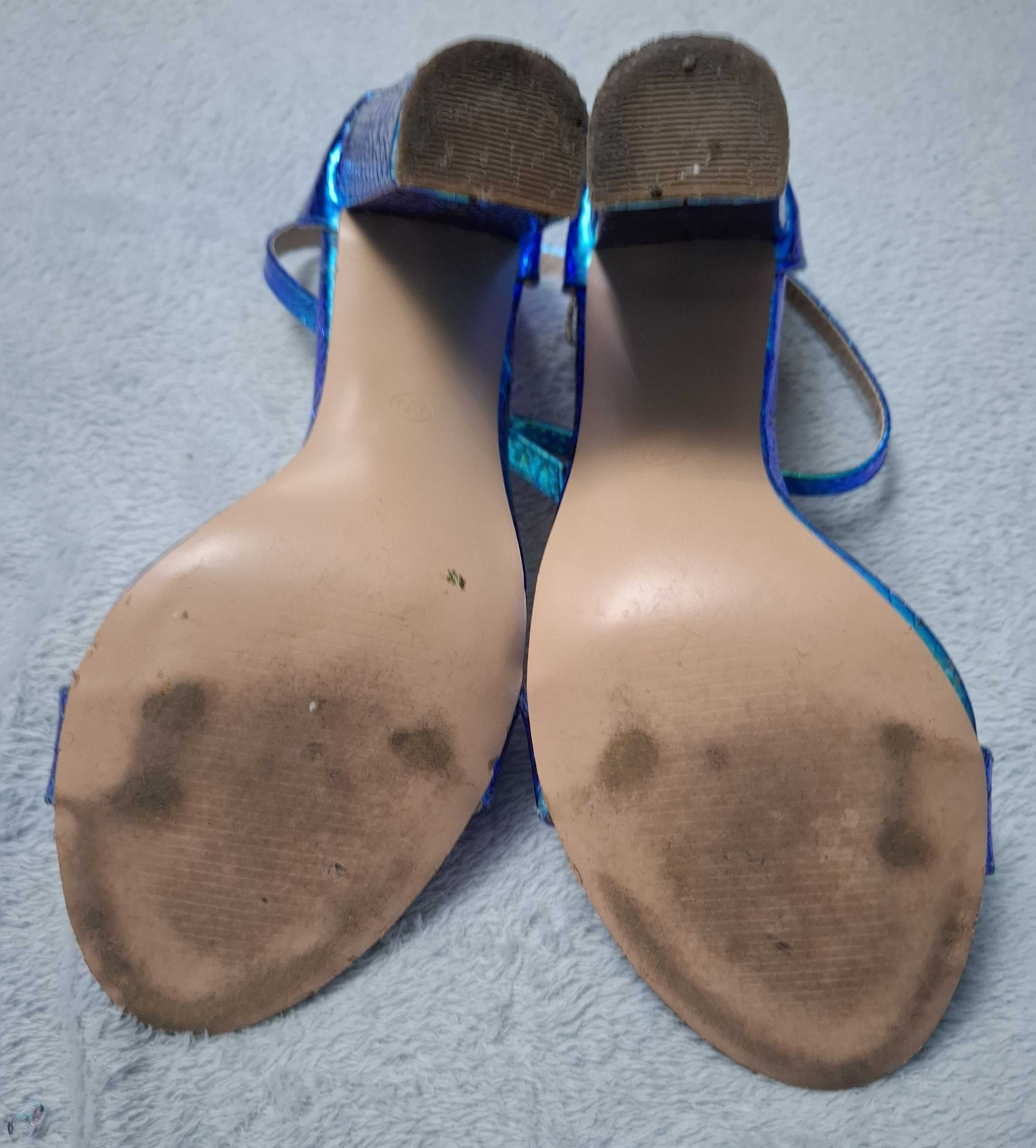 Sandale cu toc gros, albastru, 40, Sweet Shoes