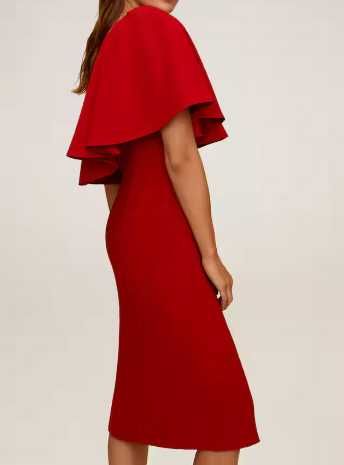 Елегантна червена рокля до коляното с едно рамо, Mango, S