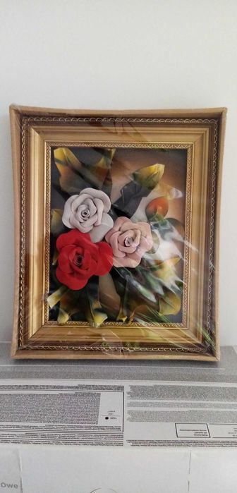 Tablou in relief flori, trandafiri, piele, 27x32, cm nou