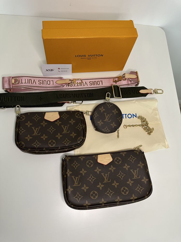 Geanta Louis Vuitton multi pochette 3 piese+cutie piele canvas 100% r