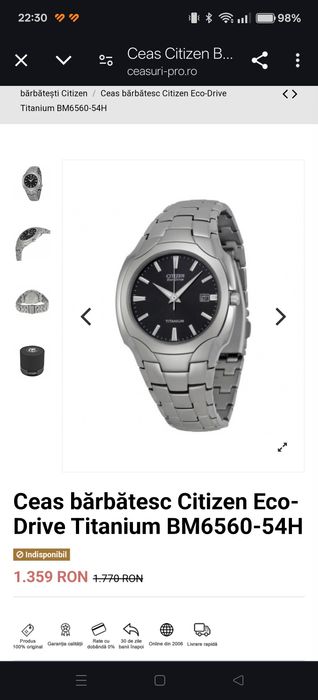 Ceas titanium Citizen secundarul bate pe loc