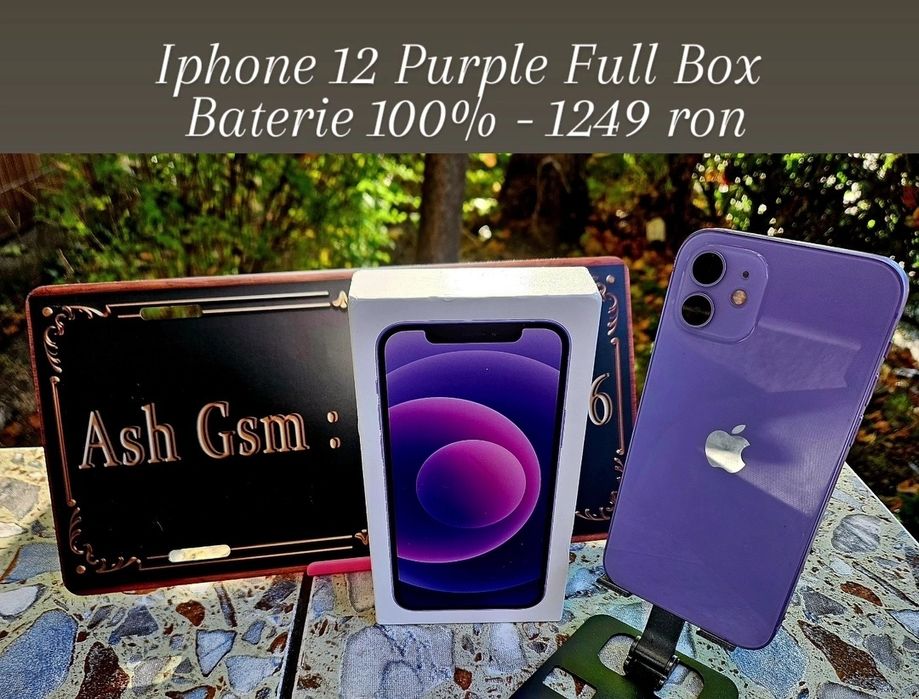 Iphone 12 purple FULL BOX, baterie 100%