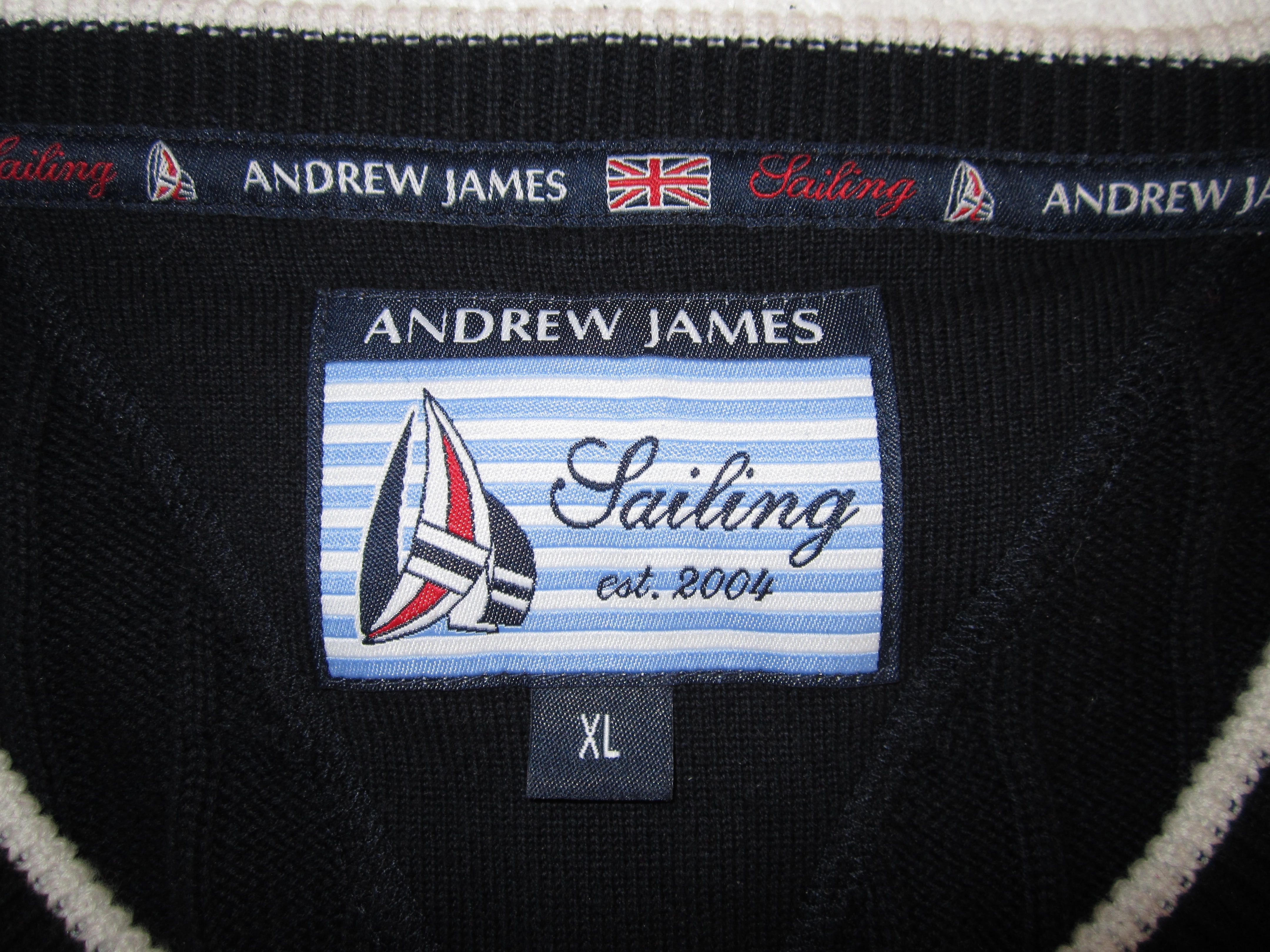 НОВ луксозен тъмно син яхтаджийски шпиц пуловер ANDREW JAMES размер XL