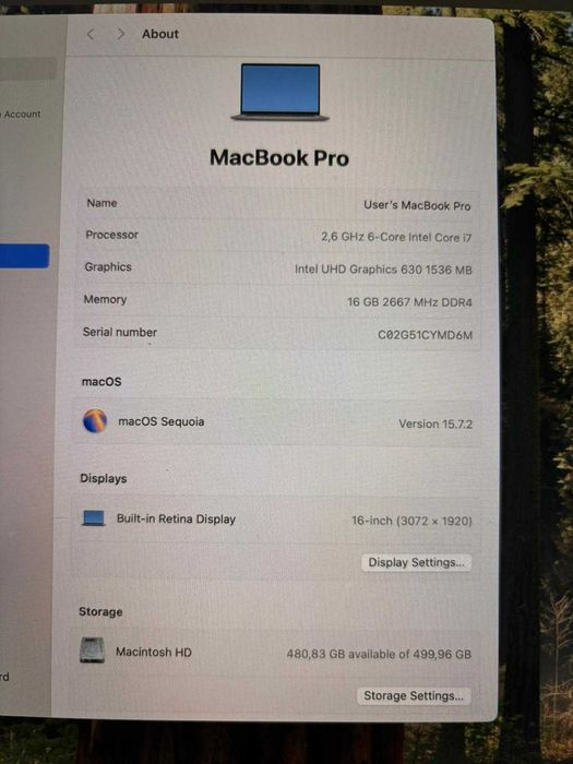 Macbook Pro 2019 16inch Touchbar I7, 16Gb Ram, 500gb ssd