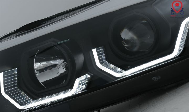 Faruri 3D LED Angel Eyes LHD Negru Tuning BMW Seria 3 E90 2004 2005 2