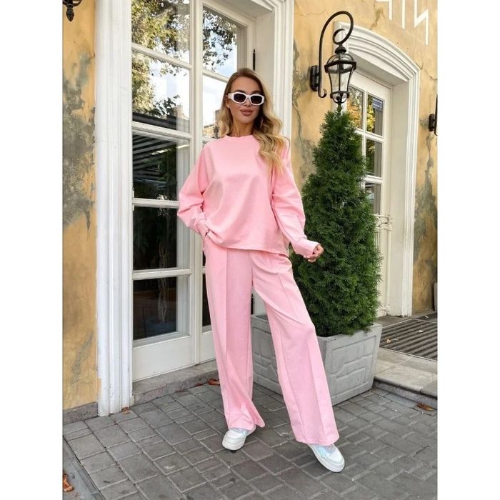 Нежно розовый комплект 2ка свободный крой весна осень спортивный хб
