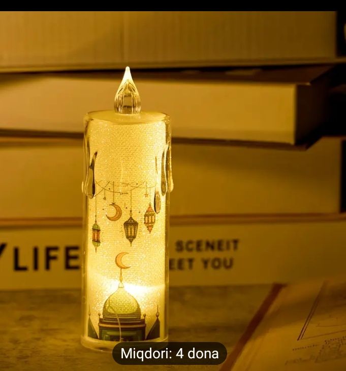 4 dona LED Ramazon Sham Chiroqlari - Batareyka Bilan Ishlaydigan,
