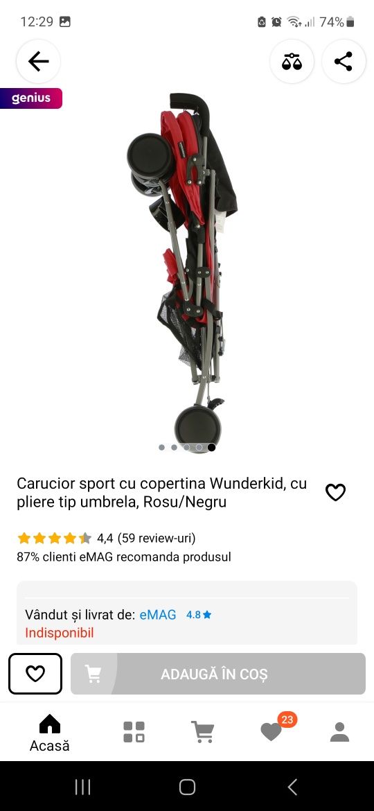 Carut wunderkid pliabil tip umbrela rosu cu negru