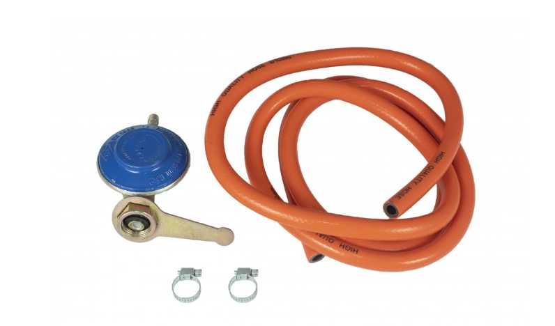 Kit furtun GPL 2m + regulator ceas butelie + 2 coliere prindere Nou