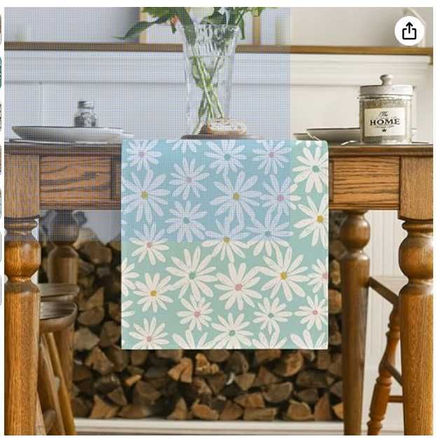 Traversa masa, 100x40, poliester, model delicat cu flori bleu