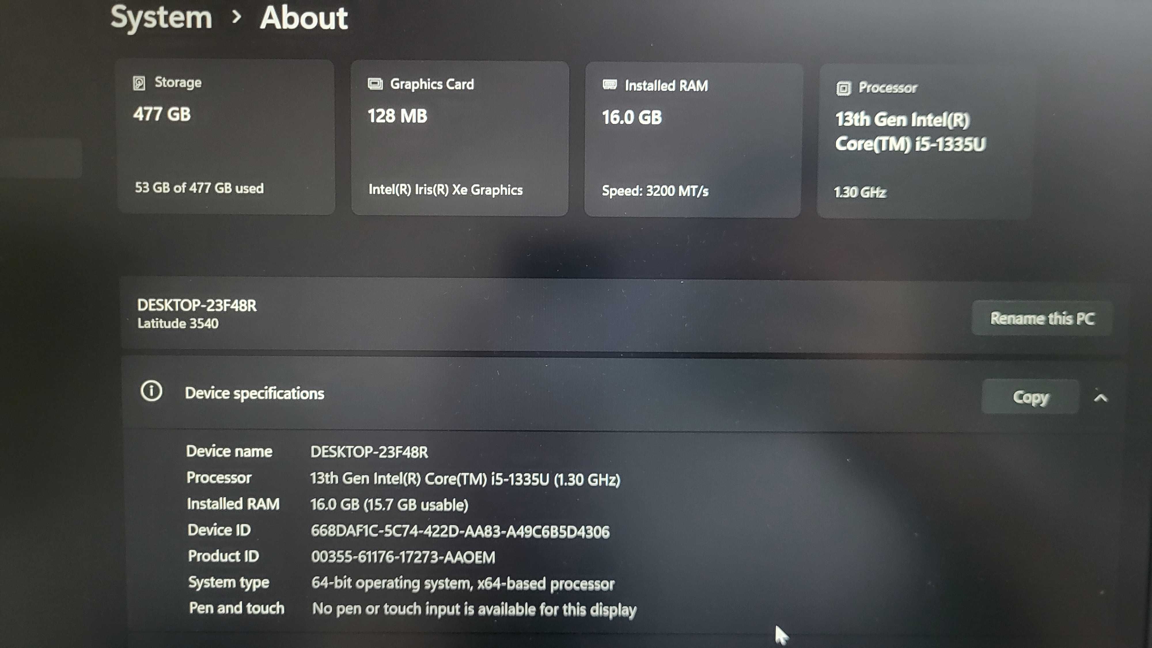 Лаптоп Dell Latitude 3540, Intel i5-1335u, RAM 16GB, SSD - 512GB