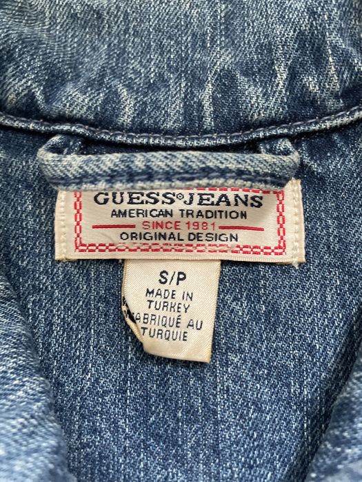 Vesta lunga denim (blugi) Guess cu logo si aplicatii