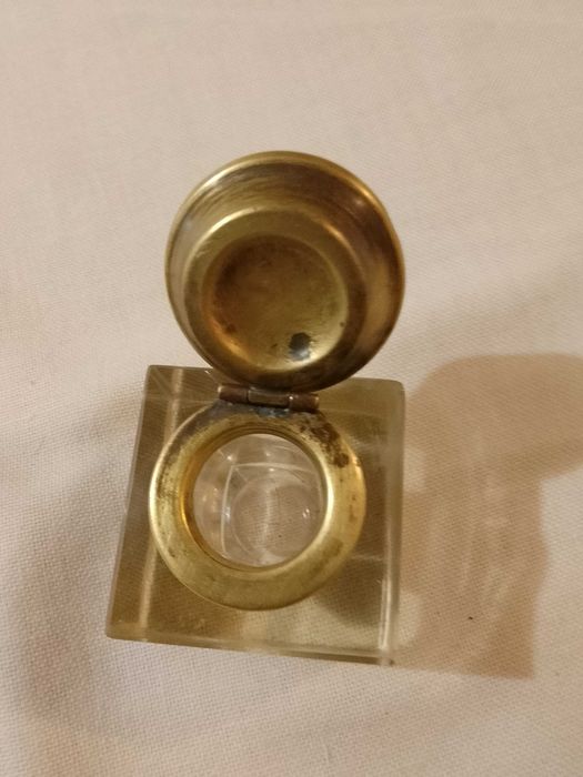 Мастилница кристално стъкло месинг 19 ти век