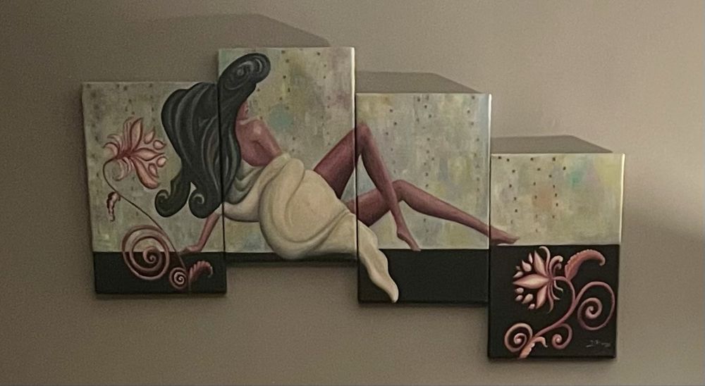 Tablouri fată pictată manual pe pânză cu culori acrilice (4x35x25cm)