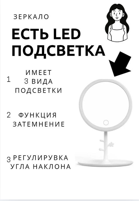 Зеркало с Led подсветкой имеет три режима освещения