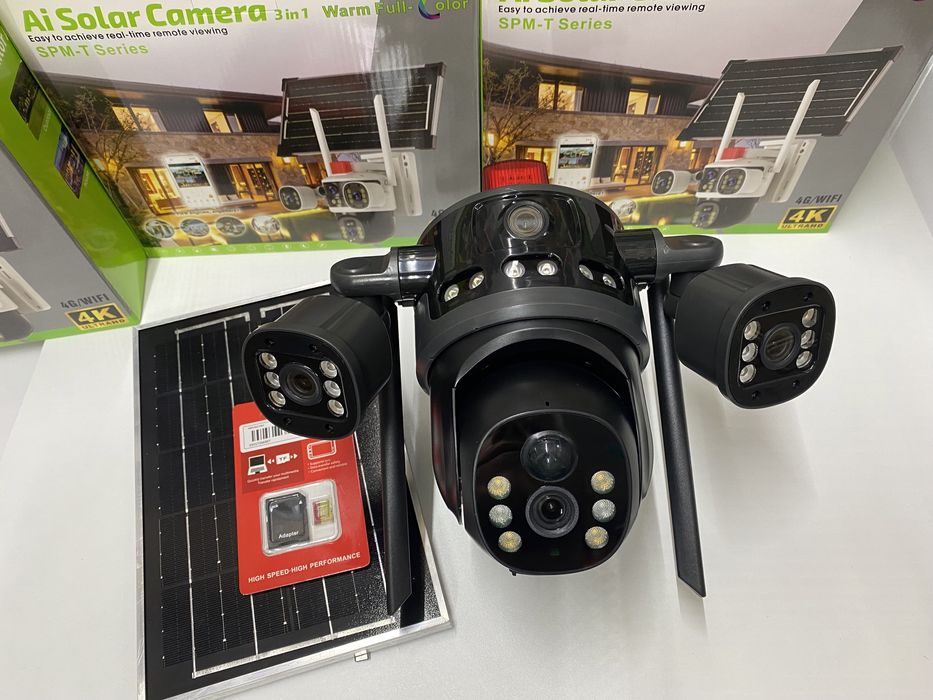 Camera Supraveghere Tripla 4G 16Mp Incarcare Solara + Micro Sd 64gb