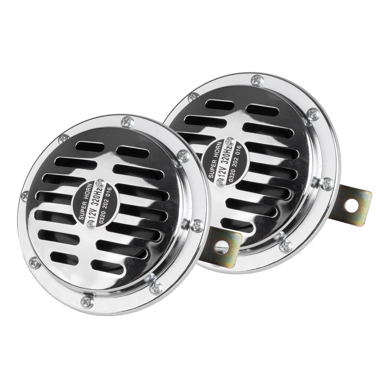 звуков сигнален клаксон хром 125 мм 12v amio-04074 1брой