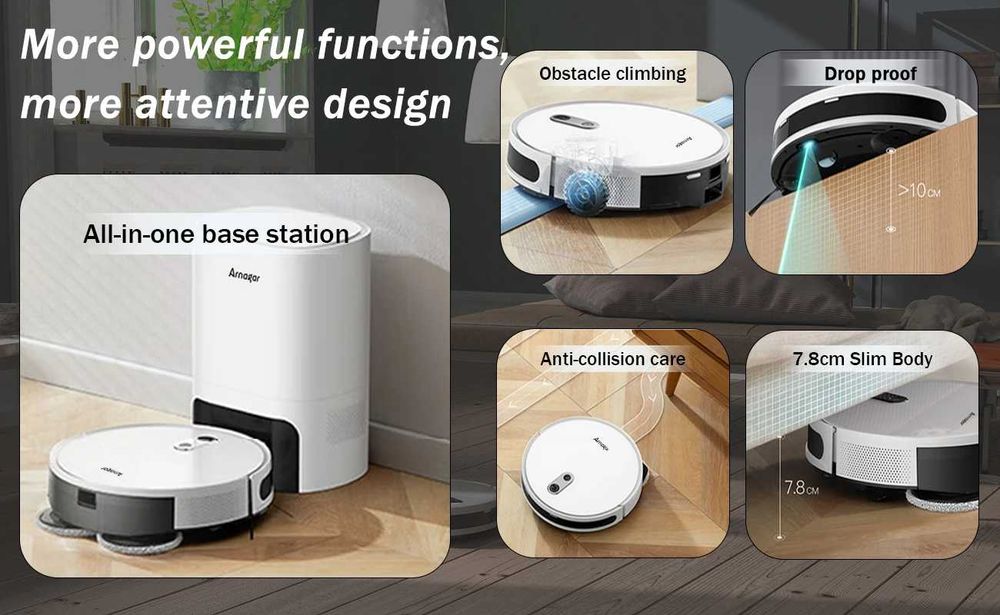 Прахосмукачка робот ARNAGAR S10, aвтоматично изпразванe, въртящ се моп