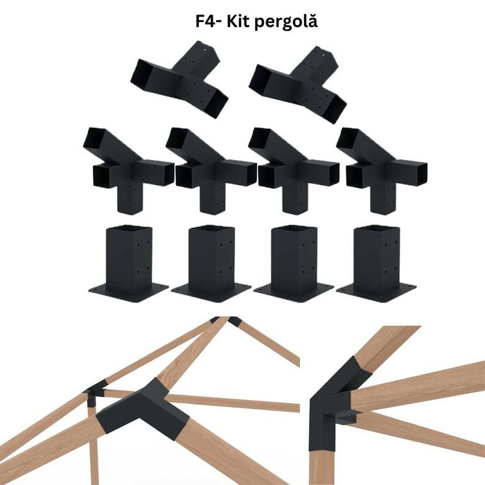 Foisor pergola de gradina+kit metalic inclus, + lemn rindeluit