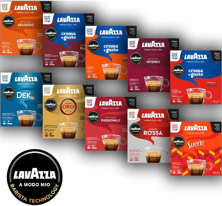 кафе капсула A MODO MIO от LAVAZZA 36 капсули внос ИТАЛИЯ видове