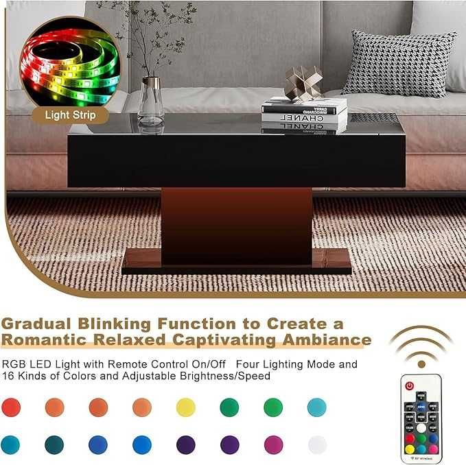 LED лед холна маса модерни маси с 16 цвята LED светлини, Бяла и Черна