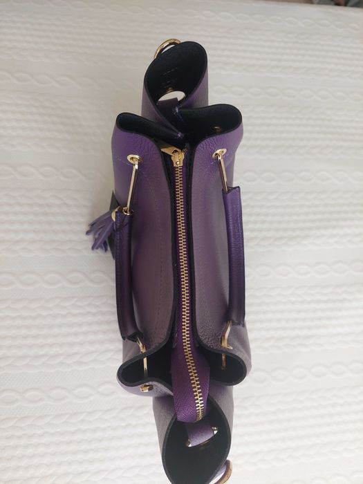 Chiara Canotti - Кожена чанта с декоративни пискюли, Тъмно лилаво