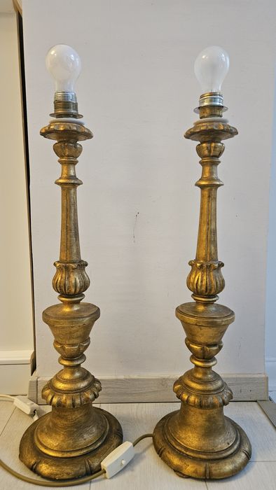 Set suport lampă sau lumanare lemn masiv baroc