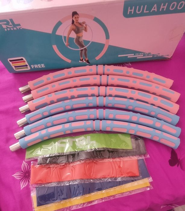 Set cerc fitness Hula Hoop pentru slabit+ 5 benzi elastice