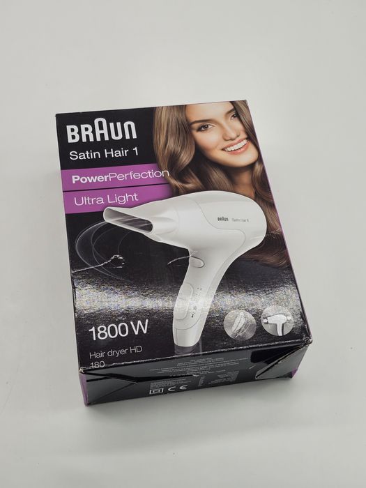 Uscator de par Braun HD180, 1800 W, 2 Trepte de temperatura, Alb, NOU