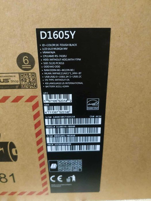 Laptop ASUS Vivobook AMD Ryzen 5 7430U 4.3GHz 16" WUXGA IPS 16GB 512GB