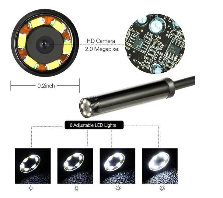 Камера-эндоскоп с гибким кабелем регулируемой подсветкой