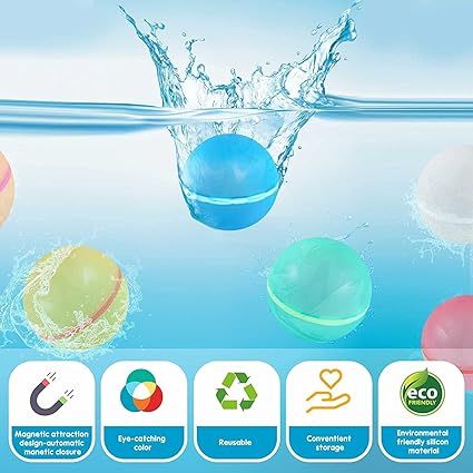 Set 6 mingi din silicon, tip balon cu apa, inchidere magnetica