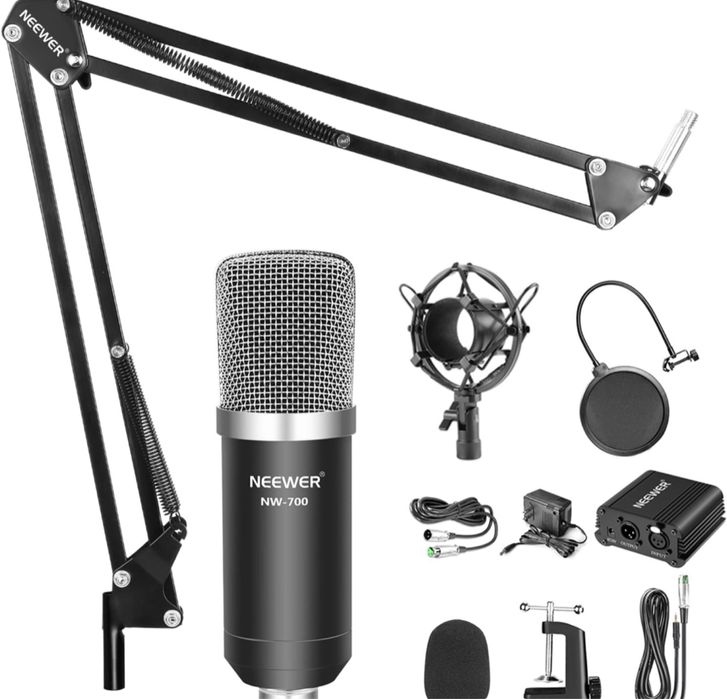Кондензаторен микрофон. Подкаст. Влог. фантомно захранване. neewer.
