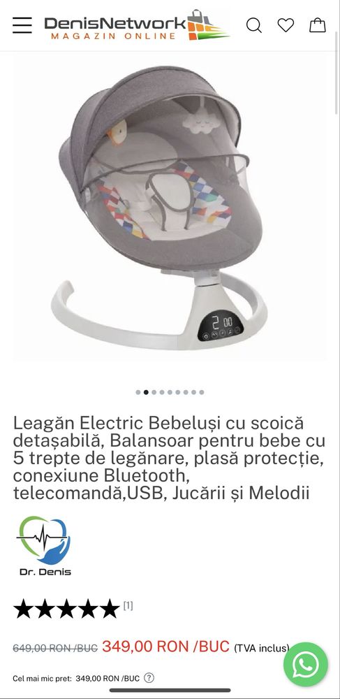 Leagan electric bebe cu Bluetooth
