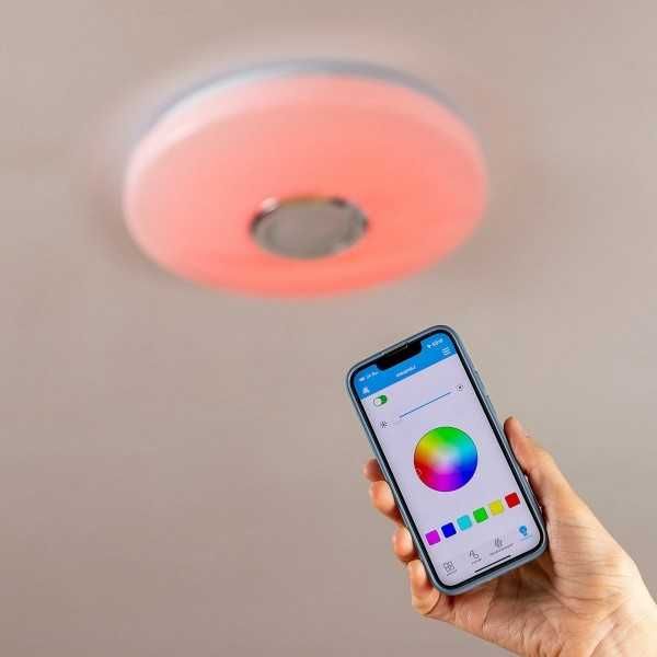 Plafoniera LED Smart, cu lumina RGB, difuzor de muzica si telecomanda