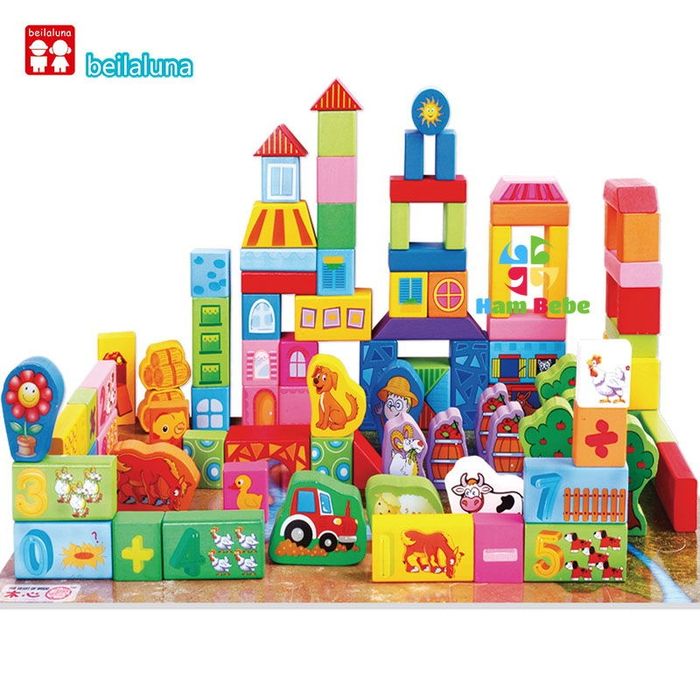 Set 100 Cuburi lemn  ferma