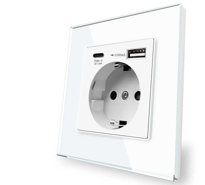 Priză cu incarcator USB si Type-C Quick Charge ptr Telefon