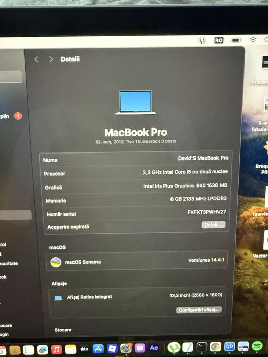 macbook pro 2017,128gb memorie